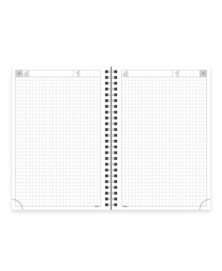 Kalendorius - užrašinė TIMER, su spirale, be datų, 140 x 184 mm, 224 lapai, langeliais, kartoniniu viršeliu, juoda sp.