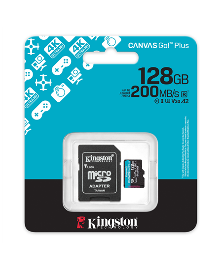 Kingston | Canvas Go! Plus | 128 GB | microSD | Flash memory class Class 10, UHS-I, U3, V30, A2