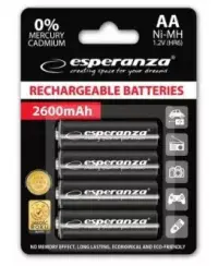 Įkraunami elementai ESPERANZA HR6 (AA), 2600 mAh, 4 vnt.