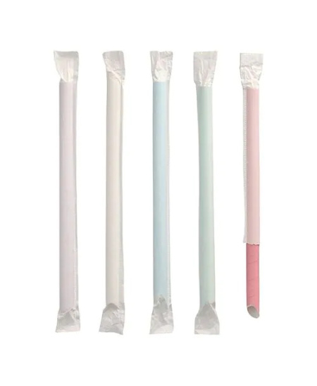 Popieriniai šiaudeliai Bubble, pasteliniai, individualiai supakuoti, D 12 mm, L 20 cm, 200 vnt