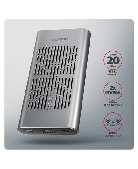 AXAGON USB-C 20Gbps Dual M.2 NVMe SSD CLONE MASTER Enclosure | EEM2-20GD