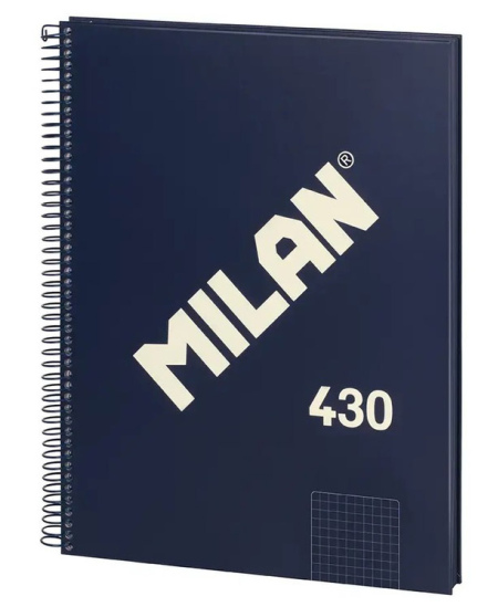 Sąsiuvinis su spirale ir kietu viršeliu MILAN 430, A4, 80 lapų, langeliais, mėlynos spalvos