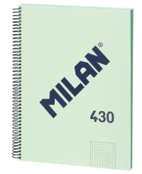 Sąsiuvinis su spirale ir kietu viršeliu MILAN 430, A4, 80 lapų, langeliais, žalios spalvos