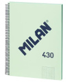 Sąsiuvinis su spirale ir kietu viršeliu MILAN 430, A4, 80 lapų, langeliais, žalios spalvos