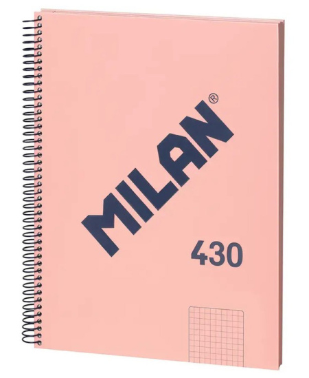 Sąsiuvinis su spirale ir kietu viršeliu MILAN 430, A4, 80 lapų, langeliais, rožinės spalvos