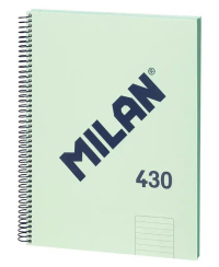 Sąsiuvinis su spirale ir kietu viršeliu MILAN 430, A4, 80 lapų, linijomis, žalios spalvos