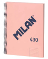 Sąsiuvinis su spirale ir kietu viršeliu MILAN 430, A4, 80 lapų, linijomis, rožinės spalvos