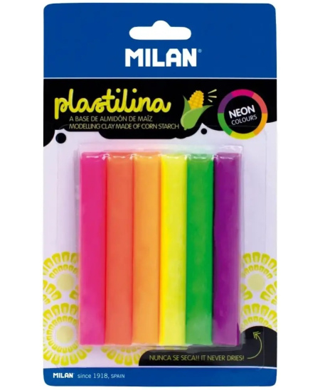 Plastilinas MILAN, apvalus, 6 neoninių spalvų, 70 g