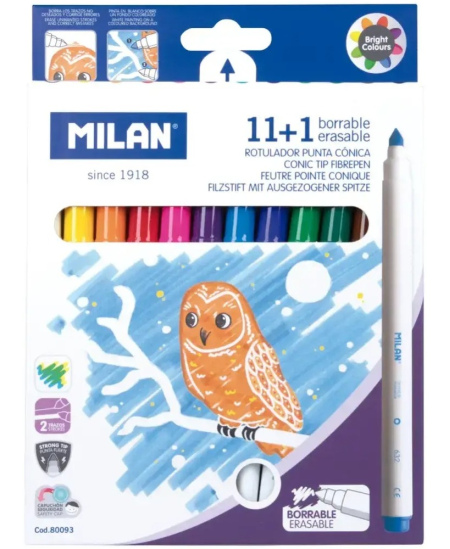 Trinami flomasteriai MILAN, 11 spalvų ir 1 tryniklis