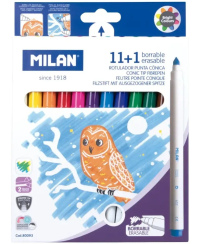 Trinami flomasteriai MILAN, 11 spalvų ir 1 tryniklis