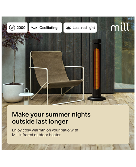 Mill CBOC20FLOOR Oscilliating Infrared Outdoor Heater, 2000 W, Black | Mill