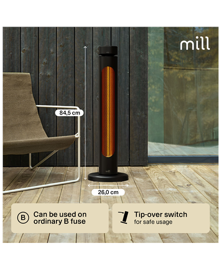 Mill CBOC20FLOOR Oscilliating Infrared Outdoor Heater, 2000 W, Black | Mill
