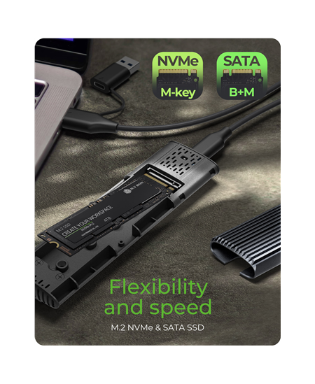 Raidsonic | M.2 NVMe and SATA SSD Enclosure via USB Type-C | IB-1808MCT-CU31