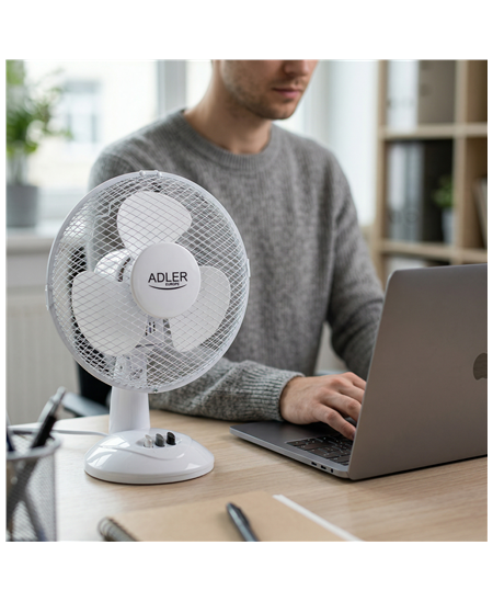 Adler | AD 7302 | Desk Fan | White | Diameter 23 cm | Number of speeds 2 | Oscillation | 22 W