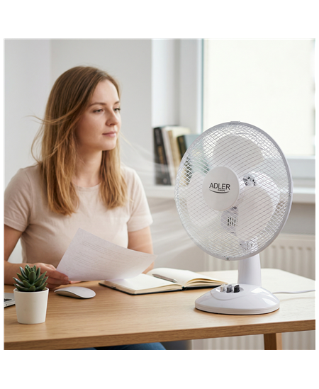 Adler | AD 7302 | Desk Fan | White | Diameter 23 cm | Number of speeds 2 | Oscillation | 22 W