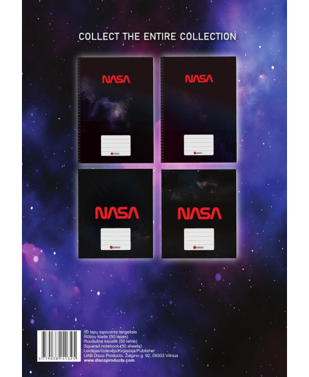 Sąsiuvinis langeliais DISCO Nasa, 50 lapų, spiralė, 70 gms