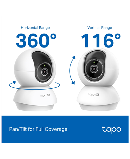TP-LINK | Tapo C250 | Pan/Tilt AI Home Security Wi-Fi Camera | PTZ | 8 MP | 4mm/F1.6 | H.265 | MicroSD Card up to 512 GB