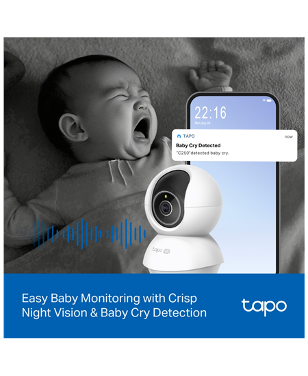 TP-LINK | Tapo C250 | Pan/Tilt AI Home Security Wi-Fi Camera | PTZ | 8 MP | 4mm/F1.6 | H.265 | MicroSD Card up to 512 GB