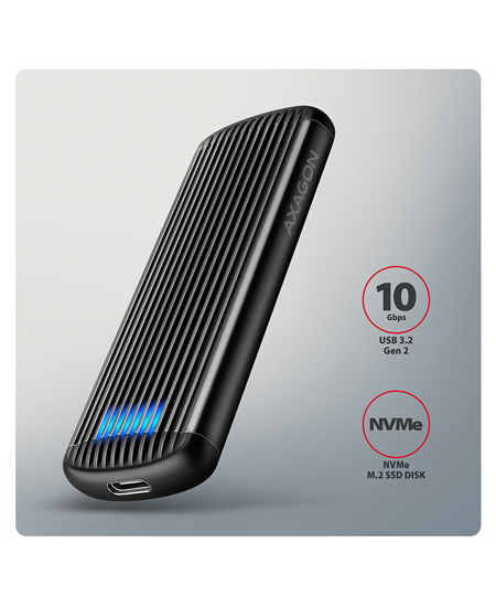 AXAGON USB-C 10Gbps M.2 NVMe SSD Enclosure, Screwless, RIBBED Aluminum | EEM2-SC
