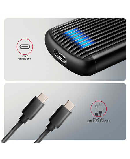 AXAGON USB-C 10Gbps M.2 NVMe SSD Enclosure, Screwless, RIBBED Aluminum | EEM2-SC