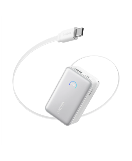 Anker Nano Power Bank 45W with Built-In Retractable USB-C Cable | A1638H21 | 10000 mAh | White