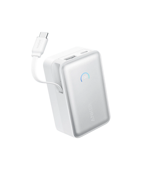 Anker Nano Power Bank 45W with Built-In Retractable USB-C Cable | A1638H21 | 10000 mAh | White