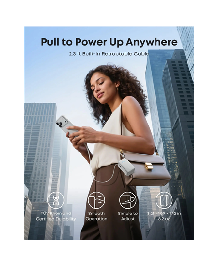Anker Nano Power Bank 45W with Built-In Retractable USB-C Cable | A1638H21 | 10000 mAh | White
