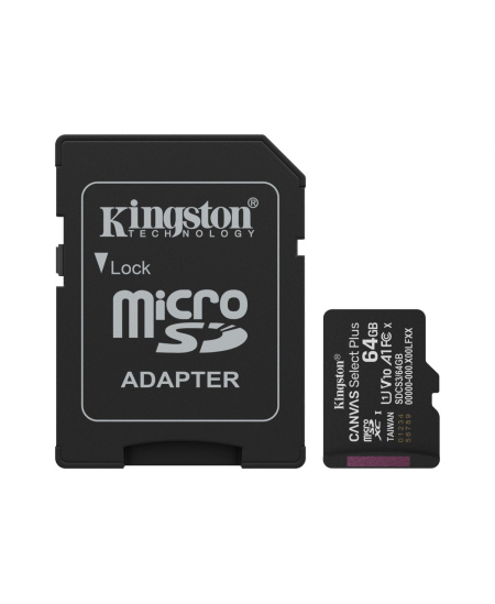 Kingston Canvas Select Plus | 64 GB | microSD | Flash memory class Class 10, UHS-I, U1/U3, video class 10/30, A1