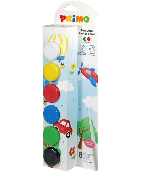 Guašas PRIMO, 6 spalvos x 25 ml, su teptuku