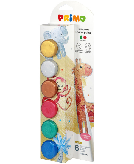 Guašas PRIMO, 6 metalizuotos spalvos x 25 ml, su teptuku