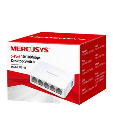 Mercusys Switch MS105 Unmanaged, Desktop, 10/100 Mbps (RJ-45) ports quantity 5, Power supply type External