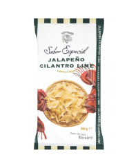 Kukurūzų tortilijų traškučiai SABOR ESPECIAL, su jalapeno pipirais, kelendra ir laimu, 120 g