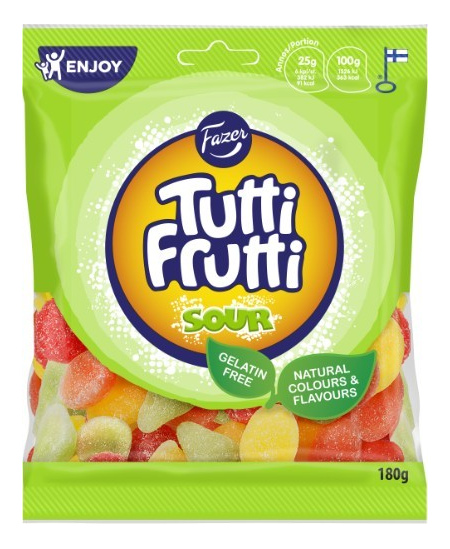 Guminukai TUTTI FRUTTI, rūgštūs, vaisių skonio, 180 g