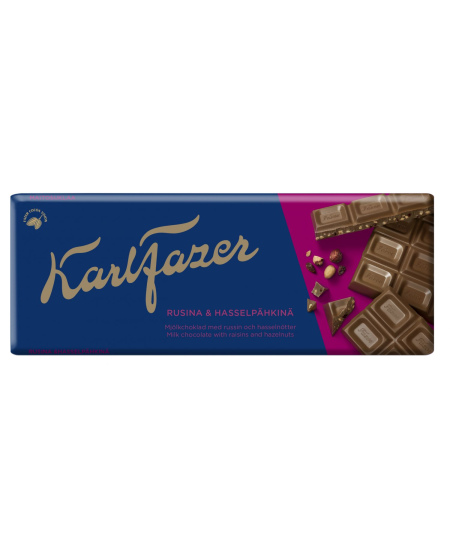 Pieninis šokoladas KARL FAZER, su razinomis ir riešutais, 180 g