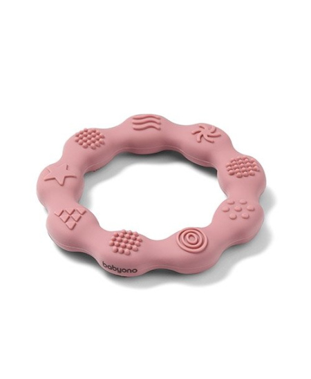 BabyOno kramtukas silikoninis žiedas rožinis 825/02