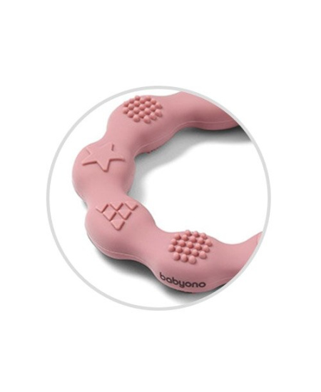 BabyOno kramtukas silikoninis žiedas rožinis 825/02