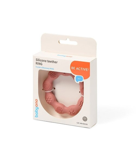 BabyOno kramtukas silikoninis žiedas rožinis 825/02