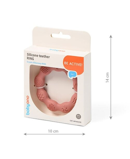 BabyOno kramtukas silikoninis žiedas rožinis 825/02