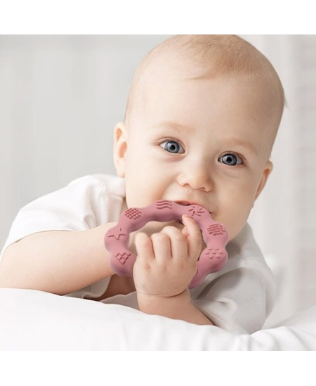 BabyOno kramtukas silikoninis žiedas rožinis 825/02