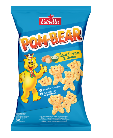 Traškus ulvinis užkandis ESTRELLA POM BEAR grietinės ir svogūnų skonio, 65 g