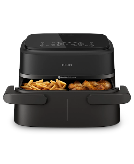 Philips Airfryer Dual Basket | NA150/00 1000 Series | Power 2450 W | Capacity 7 L | RapidAir Plus | Black