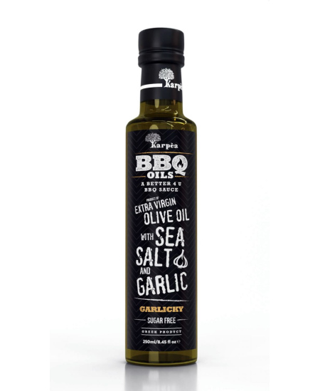 Alyvuogių aliejus KARPEA, BBQ, extra virgin, su rūkyta jūros druska, česnaku 250 ml