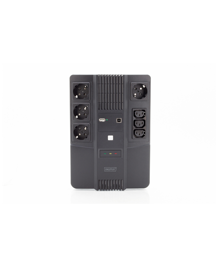 Digitus | All-in-One UPS | All-in-One UPS, 800VA/480W, LED 12V/9Ah x1, 4x CEE 7/7,3x IEC C13, USB, RJ45 | 800 VA | 480 W