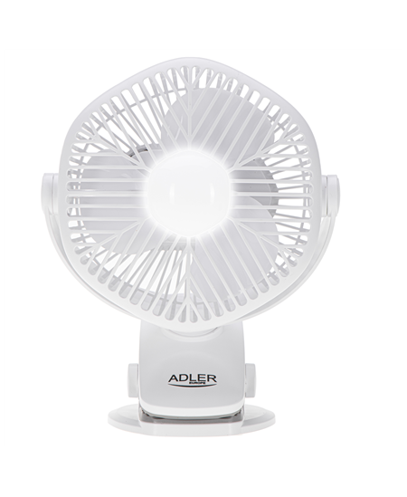 Adler Rechargeable fan with clip | AD 7335 | Table Fan | 6 W | Diameter 12.7 cm | Number of speeds 3 | Oscillation | White