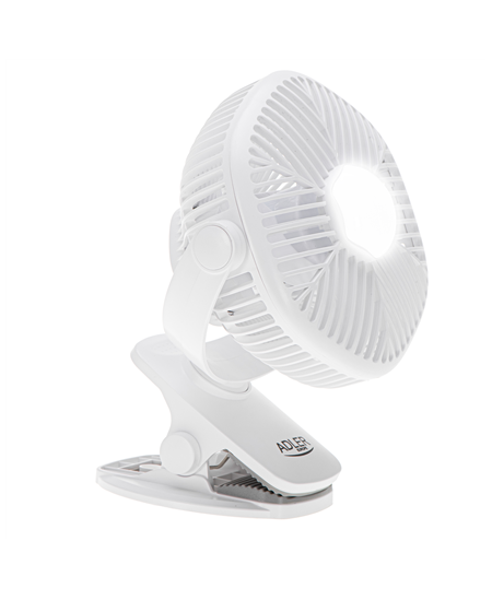 Adler Rechargeable fan with clip | AD 7335 | Table Fan | 6 W | Diameter 12.7 cm | Number of speeds 3 | Oscillation | White