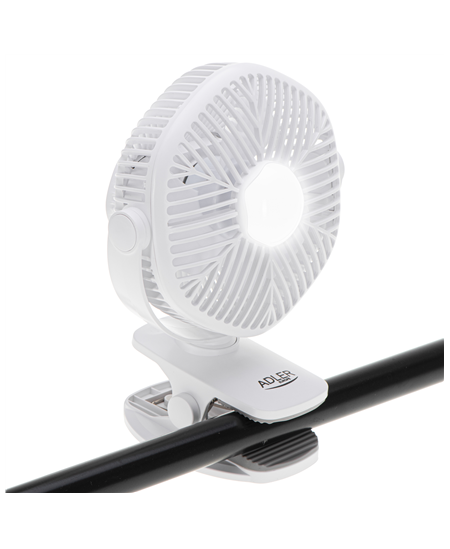 Adler Rechargeable fan with clip | AD 7335 | Table Fan | 6 W | Diameter 12.7 cm | Number of speeds 3 | Oscillation | White