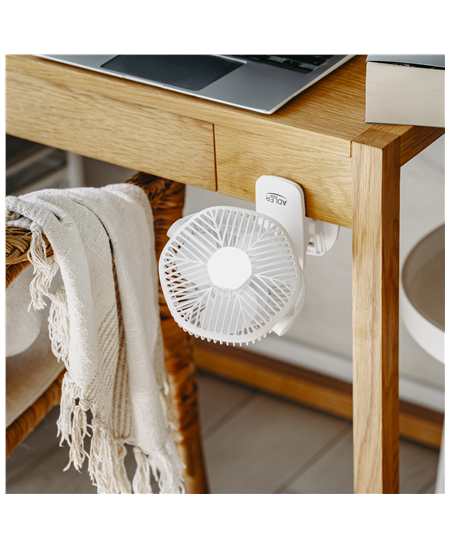 Adler Rechargeable fan with clip | AD 7335 | Table Fan | 6 W | Diameter 12.7 cm | Number of speeds 3 | Oscillation | White