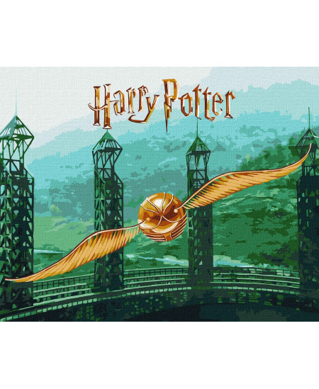 Tapyba pagal skaičius: "HARIS PORETIS" Auksinis snitchas su metaliko dažais Warner Bros 40x50 dėžutėje