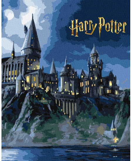 Tapyba pagal skaičius: "HARIS PORETIS" Hogvartas naktį su metaliko dažais Warner Bros 40x50 dėžutėje