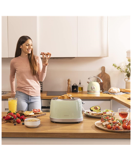 Cecotec Toaster | Toast&Taste 800 Vintage | Power 850 W | Number of slots 2 | Housing material Stainless steel | Light Green